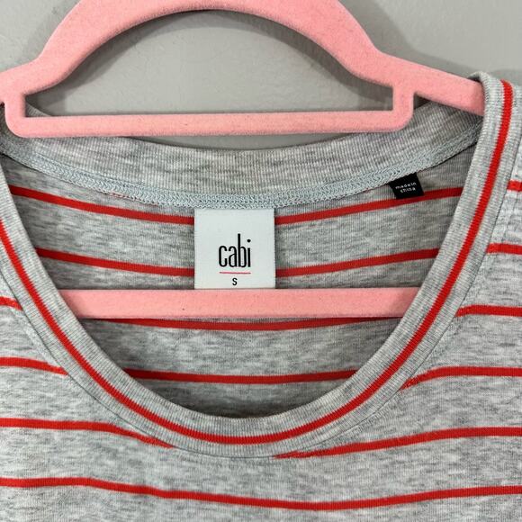 CAbi 5331 Ruffle Tank Gray Orange Striped Asymmetric Hem Sleeveless Top Sz S - Picture 5 of 7